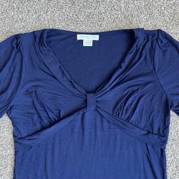 August Silk Blue Front Twist 1/2 Sleeve V Neck Blouse, Size Large - Picture 2 of 6